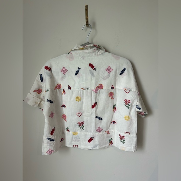 Viral Caroline Constas button up Embroidered icon collared crop top - Picture 5 of 5